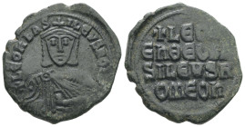 Leo VI the Wise, AD 886-912. AE, Follis. 7.53 g. 27.86 mm. Constantinople.
Obv: + LЄOҺЬAS-ILЄVSRO[M]. Frontal bust of Leo VI with short beard wearing ...