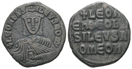 Leo VI the Wise, AD 886-912. AE, Follis. 7.43 g. 23.86 mm. Constantinople.
Obv: + LЄOҺЬAS-ILЄVSROM. Frontal bust of Leo VI with short beard wearing ch...