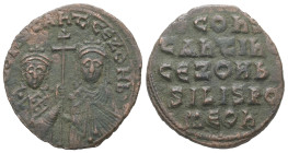 Constantine VII Porphyrogentius and Zoe, AD 913-959. AE, Follis. 5.65 g. 24.85 mm. Constantinople.
Obv: [+ COҺS]TAҺT' CЄ ZOH Ь. Crowned facing busts o...
