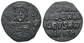 Constantine VII Porphyrogenitus and Romanus I, AD 913-959. AE, Follis. 4.57 g. 23.17 mm. Constantinople.
Obv: + RωMAҺ ЬASILЄVS RωM. Crowned, bearded, ...