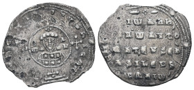 John I Tzimisces, AD 969-976. AR, Miliaresion. 1.81 g. 21.67 mm. Constantinople.
Obv: + IhSUS XRIStUS nICA*. Cross crosslet on globus above two steps,...