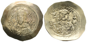 Michael VII Ducas, AD 1071 - 1078. AV, Histamenon Nomisma. 4.37 g. 28.27 mm. Constantinople.
Obv: IC-XC to left and right of bust of Christ facing, wi...