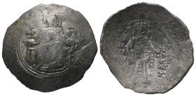 John II Comnenus, AD 1118-1143. BI, Aspron Trachy. 3.62 g. 26.77 mm. Thessalonica.
Obv: MHP - ΘV. Virgin Mary nimbate, seated facing. Holding before h...