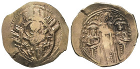 Andronicus II Palaeologus and Michael IX, AD 1282-1328. AV, Hyperpyron. 3.81 g. 24.59 mm. Constantinople.
Obv: Half-length figure of the Virgin Mary ...