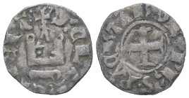 Crusaders, Uncertain. BI, Denier. 0.64 g. 16.50 mm. 
Obv: Cross pattée. 
Rev: Castle tournois with open circles. 
Fine.