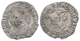 Italy. Ludovico II di Teck, AD 1412-1420. AR, Soldo. 0.32 g. 15.85 mm.
Obv: Patriarchal coat-of-arms.
Rev: Virgin seated facing, holding infant Christ...