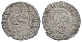 Italy. Ludovico II di Teck, AD 1412-1420. AR, Soldo. 0.34 g. 16.66 mm. 
Obv: Patriarchal coat-of-arms.
Rev: Virgin seated facing, holding infant Chris...