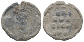 PB Byzantine seal of Basil (10th – 11th century AD)
Obv.: Bust of a Saint. Invisible sigla.
Rev.: Inscription of four lines.
Weight: 4.12 g.
Diameter:...