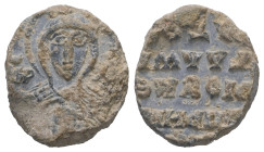PB Byzantine seal (10th – 11th century AD)
Obv.: Bust of the Mother of God holding the medallion of Christ before her. Sigla preserved at left: Μ(ήτ)η...