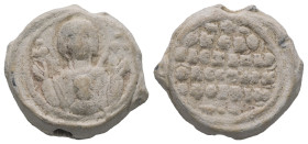 PB Byzantine seal of Alexander Euphorbenos?, protovestarches (11th–12th century AD)
Obv.: Bust of the Mother of God orans, the medallion of Christ bef...