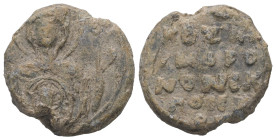 PB Byzantine seal of Romanos Kozazes (11th–12th century AD)
Obv.: Bust of the Mother of God with medallion of Christ. Sigla: [Μ(ήτη)ρ] Θ(εο)ῦ.
Rev.: I...