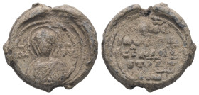 PB Byzantine seal (c. 11th century AD)
Obv.: Bust of the Mother of God with her hands upraised before her. Sigla: Μή(τη)ρ Θ(εο)ῦ. Border of dots.
Rev....