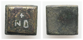 AE Byzantine two-nomismata weight. Eastern Mediterranean/Aegean (4th–6th century AD)
Square bronze coin weight. Obverse engraved with a cross above th...