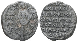PB Byzantine iconographic anonymous seal (13th century AD, second half) 
Obv.: The Mother of God standing, orans, the medallion of Christ before her. ...