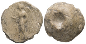 PB Roman conical seal with Nike (1st–3rd century AD)
Obv.: Winged figure of Nike standing left, holding a palm branch.
Rev.: Plain and domed. 
Weight:...