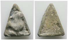 PB Eastern Mediterranean/Aegean. Hellenistic weight (4th–1st century BC)
Hellenistic lead weight (¼ mina), triangular in shape, bearing a high-relief ...