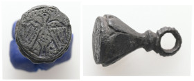 AE Byzantine to Early Medieval stamp seal (AD 9th–13th centuries)
Bronze stamp seal; on face: eagle facing, head to left, wings spread.
Weight: 13.65 ...