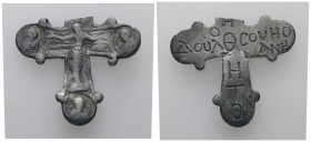 Byzantine silver enkolpion with Crucifixion and invocation for John (c. 10th–12th century AD)
Silver cross-shaped pendant (enkolpion), the upper arm n...