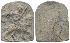Byzantine lead pilgrim badge depicting St. George (c. 11th–13th century AD)
Lead devotional plaque (badge) showing St. George on horseback, holding a ...