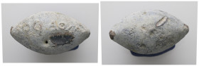 PB Greek sling bullet (4th–1st century BC)
Lead sling bullet with uncertain inscription. 
Weight: 35.38 g.
Diameter: 31.63 mm.