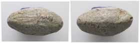 PB Greek sling bullet (c. 4th–1st century BC)
Sling bullet with an image of a spear-head on one side.
Weight: 40.94 g.
Diameter: 34.12 mm.