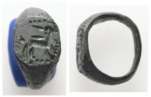 AE, Finger-ring
Bronze finger-ring; hoop slender at back.
Weight: 6.38 g. 
Diameter: 16.83 mm.