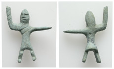 Bronze Thracian rider. Danubian to Black Sea (2nd–1st century BC)
A votive figure of a rider in bronze. The rider gestures with an upraised right hand...