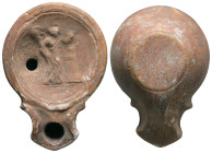 Roman terracotta lamp oil.
Weight: 56.23 g. 
Diameter: 75.83 mm.