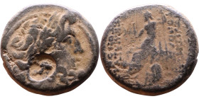 SYRIA. Seleucis and Pieria. Antioch, 1st cent. BC. Tetrachalkon . Laureate head of Zeus right; c/m: head of Cleopatra VII(?) within oval incuse. Rev. ...