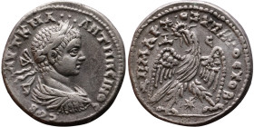 Elagabalus (218-222) Tetradrachm. Obverse: Bust of emperor. Reverse: Eagle standing left, head right, wreath in beak, tail right, wings spread

25mm...