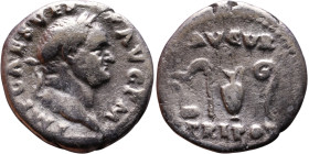 Vespasian (69-79) Denarius Obv: Laureate, draped bust of emperor. Rev: ladle, whip, jug and lituus.

17mm 2,89g