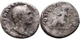 Vespasian (69-79) Denarius Obv: Laureate, draped bust of emperor. Rev: Pax seated left, holding branch and caduceus.

17mm 3,06g