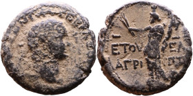 Domitian (81-96) Judaea Tiberias Bronze coin. Obv: Laureate, draped bust of emperor. Rev: Tyche with kalathos standing, left, holding cornucopia and t...