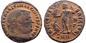 Licinius I (308-324 AD) follis. Obv: Cuirassed bust of Licinius Rev: Jupiter standing left, chlamys across left shoulder, leaning on scepter with eagl...