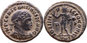 Constantinus I (306-337 AD). Follis. Obv: IMP CONSTANTINVS PF AVG. laureate bust of Constantinus left. Rev: SOLI INVICTO COMITI. Sol standing left hol...