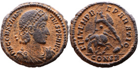 Constantius II (337-361) follis. Obv.: D N CONSTAN-TIVS P F AVG; bust of Constantius II, pearl-diademed, draped, cuirassed, right. Rev.: FEL TEMP REPA...