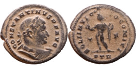 Constantinus I (306-337 AD). Follis. Obv: IMP CONSTANTINVS PF AVG. laureate bust of Constantinus left. Rev: SOLI INVICTO COMITI. Sol standing left hol...