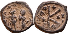 Heraclius and Hercalius Constantine (610-641) Follis. Obverse: Heraclius on left, Heraclius Constaninte on right, . Reverse: ANNO, Large M, cross abov...