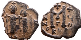 Heraclius and Hercalius Constantine (610-641) Follis. Obverse: Heraclius on left, Heraclius Constaninte on right, . Reverse: ANNO, Large M, cross abov...