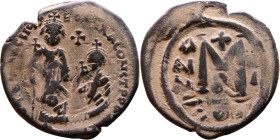 Heraclius and Hercalius Constantine (610-641) Follis. Obverse: Heraclius on left, Heraclius Constaninte on right, . Reverse: ANNO, Large M, cross abov...
