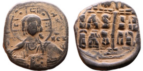 Romanus III (1028-1034) Anonymous FollisObverse: +ЄMMA-NOVH. Nimbate bust of Christ Pantokrator Reverse: Large cross set upon three steps; IS XS above...