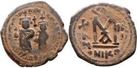 Heraclius and Hercalius Constantine (610-641) Follis. Obverse: Heraclius on left, Heraclius Constaninte on right, . Reverse: ANNO, Large M, cross abov...