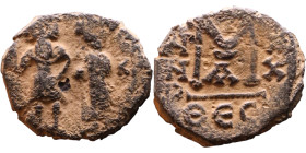 Heraclius and Hercalius Constantine (610-641) Follis. Obverse: Heraclius on left, Heraclius Constaninte on right, . Reverse: ANNO, Large M, cross abov...