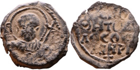 Tancred (Regent: 1101-1103, 1104-1112). Follis. Antioch. Obverse: Nimbate facing bust of St. Peter, holding cruciform sceptre Reverse: + / KE BOI / ΘH...