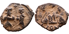 Heraclius and Hercalius Constantine (610-641) Half Follis. Obverse: Heraclius on left, Heraclius Constaninte on right, . Reverse: Large K, cross above...