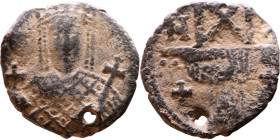 Constantine VI and Irene (780-797) Follis. Obv: Crowned bust of Irene, wearing loros, holding cross on globe and cross-headed sceptre Rev: Crowned bus...