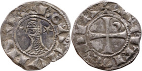 Principality of Antioch. Bohemond III (1163-1201) Denier. Antioch. Obverse: BOAИVHDVS, helmeted and mailed head left; crescent before, star behind Rev...