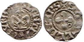 Italy: Valence, Late XIII century. Denari. Obverse: Anthropomorphic bird and inscription in rim: VRBS VALENTIAI Reverse: Cross with rounded arms and i...