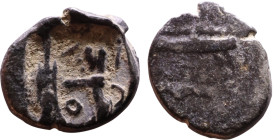 PHOENICIA: Sidon (4th century) Ar Obol Obverse: Galley l.; legend in Phoenician, Reverse. Persian king battling lion

10mm 0,71g