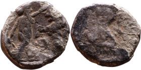 PHOENICIA: Sidon (4th century) Ar Obol Obverse: Galley l.; legend in Phoenician, Reverse. Persian king battling lion

8mm 0,69g